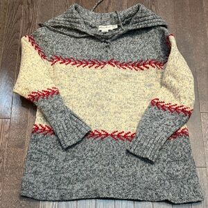 Eddie Bauer Gray and Cream Cowl Neck Sweater with Red Details